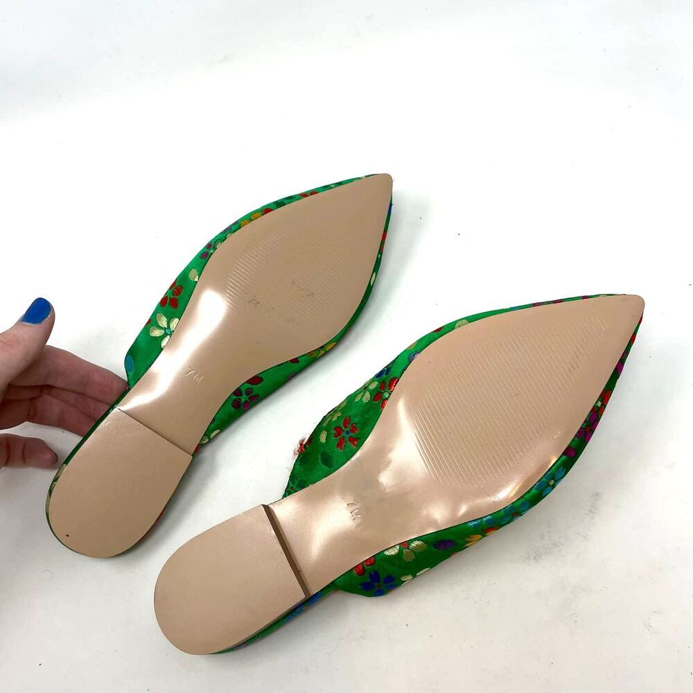 Jason Wu Green Metallic Floral Print Satin Slipper Mules Size US 7 - Picture 6 of 6